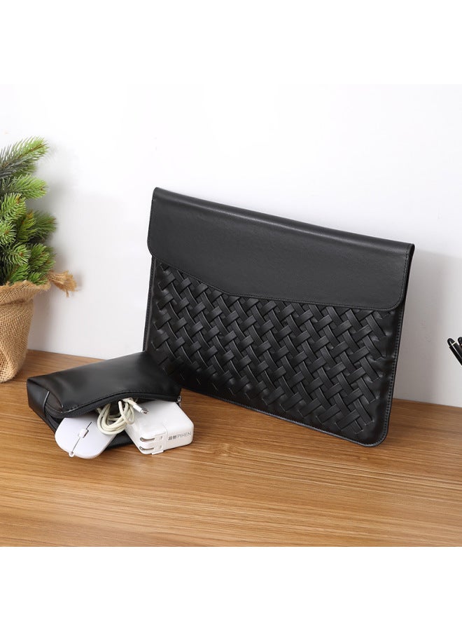 Microfiber Braided Horizontal MacBook Pro 14-inch Sleeve Bag For Apple Notebook Lenovo Small Air13-Color:Microfiber Lamb Pattern-Black (woven Horizontal Liner Bag)-Applicable Model:13 Inch -14 Inch - Image 5